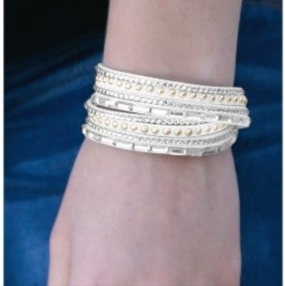 5/$20 Paparazzi Stick It to the Man! White Urban Wrap Bracelet
